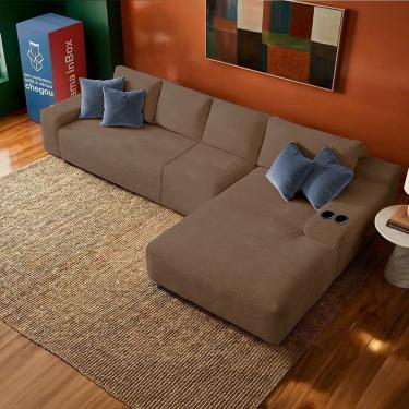 Imagem de Sofá Modular Evo de 4 Lugares com Chaise Dir Evo. Three 3,40m Boost Tech em Velourê Cam...