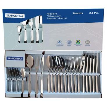 Imagem de Jogo De Talheres Tramontina inox Colher Faca Garfo 24 Peças Inox, INOX