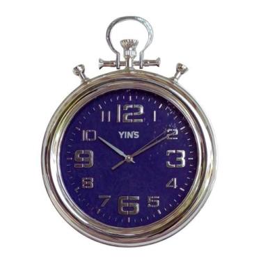 Imagem de Relógio de Parede Prata 40,6cm Retrô Tipo Relógio de Bolso - Yins