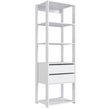 Imagem de Estante Livreiro 4 Prateleiras e 2 Gavetas Branco 60x45x183cm Closet Modulado Multiuso