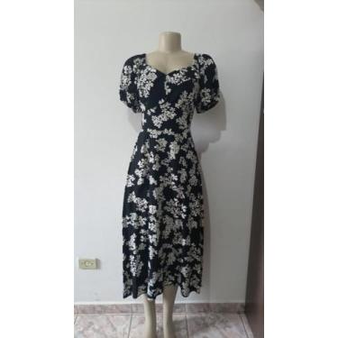 Imagem de Vestido Midi preto floral com manga bufante e decote coração - BelModa