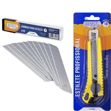 Imagem de Kit Estilete Profissional Resistente Largo BRW + 10 Lâminas - Estilete