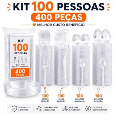Imagem de Kit Talheres Descartáveis Transparentes Festa Churrasco 50 ou 100 Pess