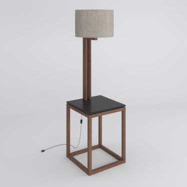 Imagem de Mesa Lateral Supreme com Luminária Preto com Amêndoa - Tebarrot Móveis