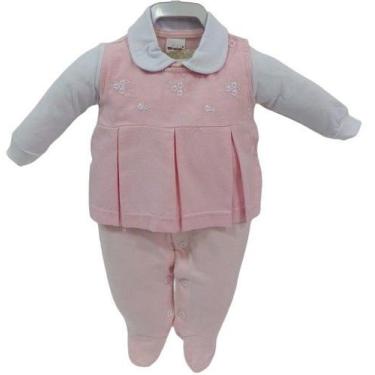 Imagem de Macacão Longo Luxo Bebê Menina Bordado Enxoval Inverno 2839 - CHUQUINH