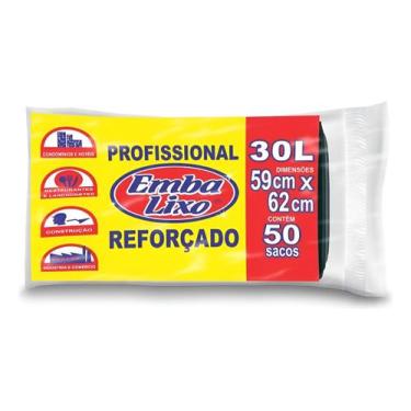 Imagem de Saco De Lixo 30l Reforçado Embalixo - 50 Unidades Cor Preto  Kit 3un
