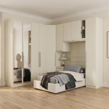 Imagem de Guarda Roupa Solteiro Modulado 6 Peças com Espelho e Cabeceira 9 Porta