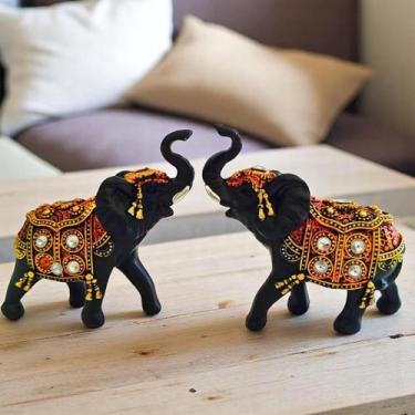 Imagem de Elefante Decorativo Em Resina Indiano Sabedoria Sorte Hindu Preto com 