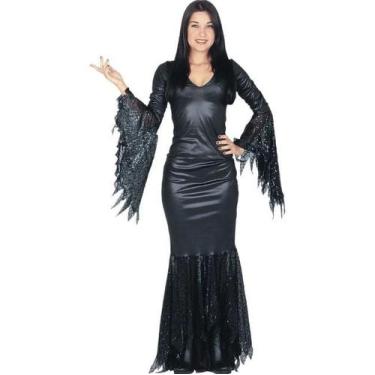Imagem de Fantasia Mortícia Addams Adulta Luxo Vestido Preto Halloween - Sulamer
