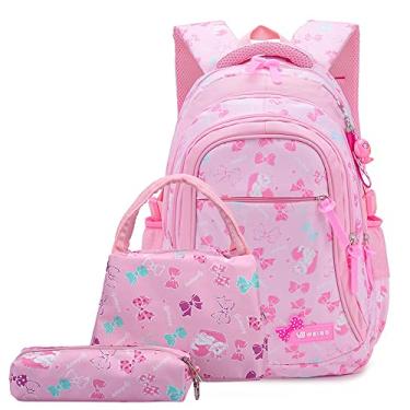 Imagem de Conjunto de mochila escolar Cicilin com lancheira e estojo de lápis, rosa, Medium