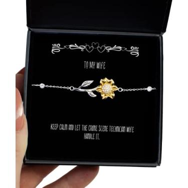 Imagem de SpreadPassion Presentes de esposa para esposa, Keep Calm and Let The Crime Scene Technician Wife Handle It, Bracelete exclusivo de girassol, da Husband