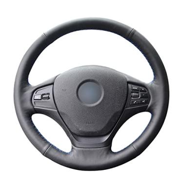 Imagem de Capas de volante de couro de microfibra preta costuradas no embrulho, adequadas para bmw f30 316i 320i 328i