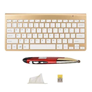 Imagem de CiCiglow Mouse para teclado sem fio, Mini Conjunto de mouse de caneta para teclado sem fio 2,4G com receptor USB para notebook, desktop, Smart TV, STB, etc. (ouro+vermelho)