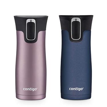 Imagem de Contigo® AUTOSEAL® Caneca de viagem de aço inoxidável isolada a vácuo com tampa fácil de limpar, 473 g, pacote com 2, Vervain, Midnight Berry