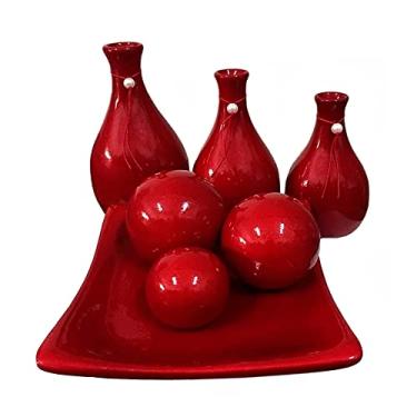 Imagem de Jogo de Vasos Trio Garrafas e Centro de Mesa 3 esferas Decor - Vermelho