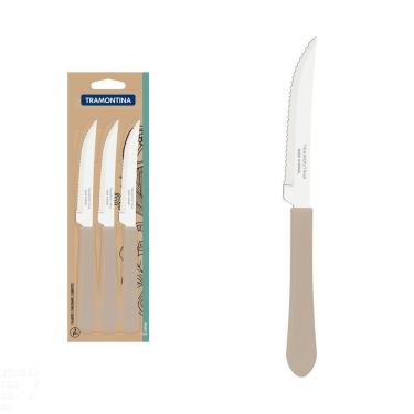 Imagem de Conjunto de Facas para Churrasco Tramontina Leme com Lâminas em Aço Inox e Cabos de Polipropileno Cinza 3 Peças Tramontina