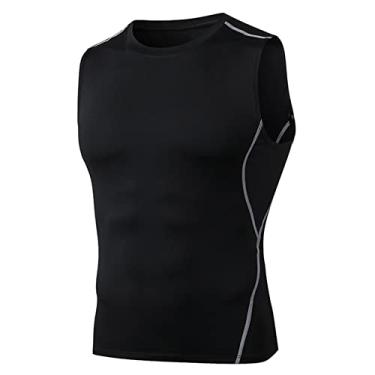 Imagem de UNeedVog Camisetas masculinas de compressão sem manga regatas atléticas colete fitness treino camada base, Preto, Large