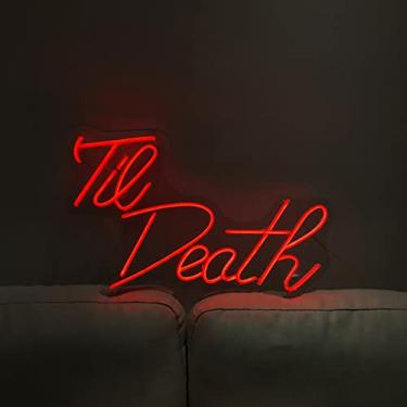 Imagem de CiCiYours Placas de neon Big SizeTil Death para decoração de parede, alimentação USB 5V, luzes neon para quarto, festa, bar, placa de neon de LED com interruptor de dimmer para presente artístico (vermelho, 19,7 x 13,4)