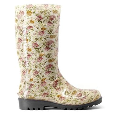 Imagem de Bota Galocha Feminina Floral Cano Longo Impermeável Flores Rosa Leve - 35