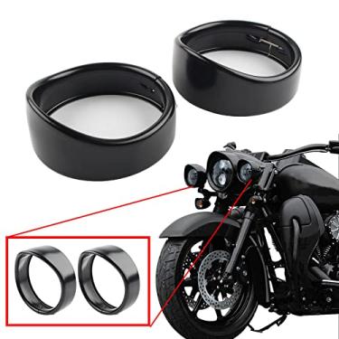 Imagem de FINMOKAL Preto Para Harley Flht 4.5" Luzes De Passagem Auxiliares Anel De Guarnição Tampa Da Viseira