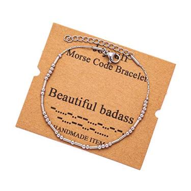 Imagem de Joycuff Pulseiras Morse Code para mulheres, adolescentes, presentes engraçados para sua mãe, filha, irmã, melhor amiga, joia inspiradora de seda, com contas, pulseira ajustável