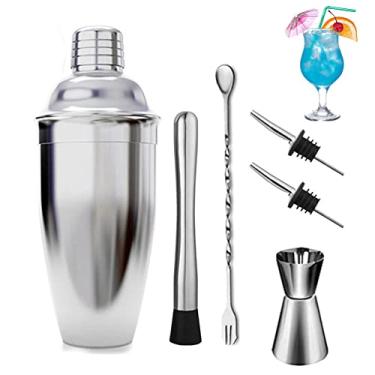 Imagem de Conjunto de coqueteleira, 750 ml Bar Shaker ferramentas de aço inoxidável com 6 peças acessórios de coquetel coqueteleira de aço inoxidável/jigger medidor/mudador de coquetel/colher de mistura