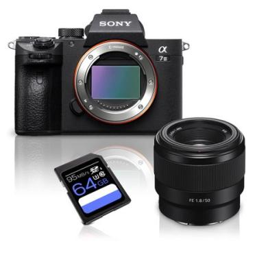 Imagem de Kit Câmera Sony a7III Mirrorless + Lente Sony FE 50mm f/1.8 Full Frame + Cartão SDXC 64Gb de 95Mb/s  a73 / A7m3 / A7 Mark3 / A7 III / ILCE-7III