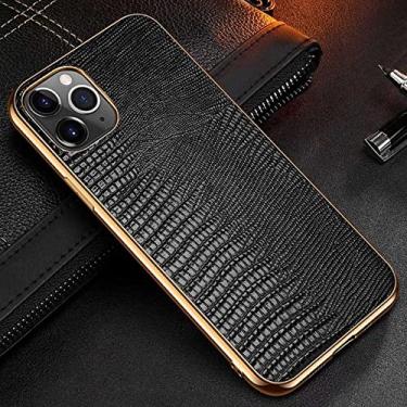 Imagem de Capa de telefone de couro genuíno com padrão de lagarto para iPhone 12 11 Pro Max Xr X Xs Max 11 Luxo Business Skin Cover Shell, Preto, Para iPhone 12 Pro