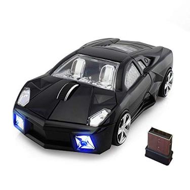 Imagem de jinfili Mouse sem fio para carro esportivo 2,4 GHz óptico legal 1600 DPI 3D USB mouse para jogos sem fio para PC Laptop Windows 10 preto jin-002