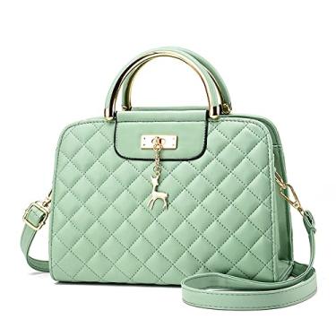 Imagem de Bolsa de mão feminina de couro acolchoado bolsa transversal com alça superior bolsa de ombro feminina com zíper, Verde