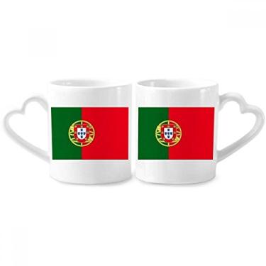Imagem de Conjunto de canecas de porcelana para casal, bandeira nacional de Portugal, bandeira europeia, coração