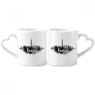 Imagem de Taipei Taiwan China landmark Ink City Couple Porcelain Mug Set Ceramic Lover Cup Heart Handle
