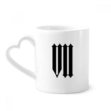 Imagem de Caneca com algarismos romanos Sete em silhueta preta café cerâmica copo de coração de vidro