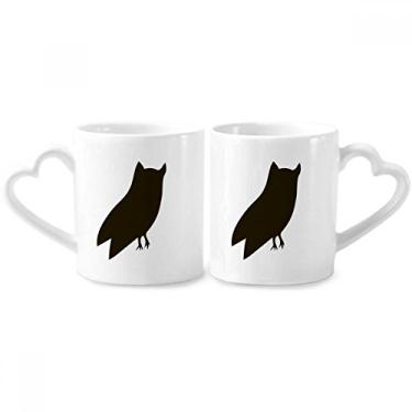 Imagem de Conjunto de canecas de porcelana para casais com desenho de animais de coruja preta e coração