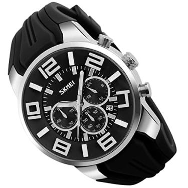 Imagem de Relógios masculinos pulseira de silicone jovem à prova d'água esportes moda casual grande rosto cronógrafo luxo luminoso analógico quartzo preto relógio de pulso presentes SKMEI, G9128 preto, moda