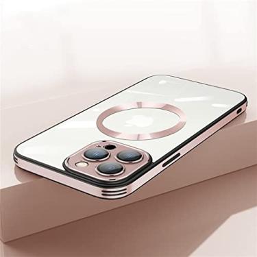 Imagem de FCSWEET Capa compatível com iPhone 12 Pro MAX, capa traseira de acrílico magnético transparente com película de lente de vidro e moldura de lente de metal, tela de poeira para mulheres e homens