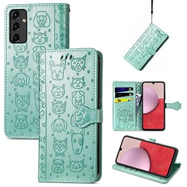 Imagem de Capas de telefone com slots de cartão de luxo Samsung Galaxy A14 A 14 5G capas de telefone gatos e cães fofos à prova de choque carteira clipe de telefone Samsung A14 5G capas (verde, Samsung A14 5G)