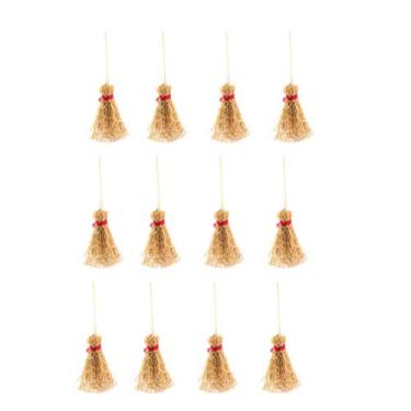 Imagem de NOLITOY Witch Broom 12pcs Mini Broom Straw Brooms with Red Rope, Miniature Halloween Craft Hanging Decoration Wizard Broom Witch Accessories
