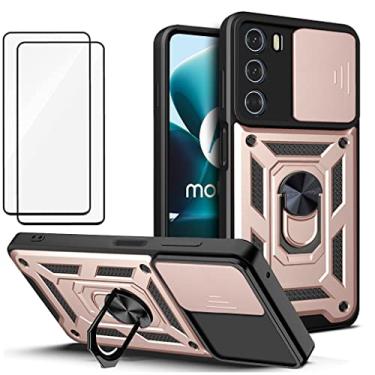 Imagem de Capa para Motorola Moto G200 Capinha | com 2 protetores de tela temperados, janela deslizante de proteção da câmera integrada e suporte para telefone - Rosa
