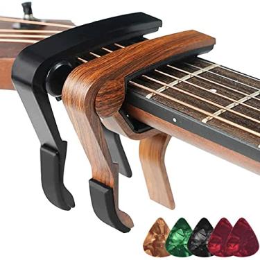 Imagem de 2 Pcs Capo Para Guitarra Acústica, 2-Pack Guitar Capo com madeira liga alumínio, Capo Guitar Capo Rosewood Capo Com Afinador Guitarra Clip On Tuner Para Guitarra Acústica E Purble