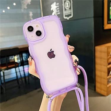 Imagem de Wave Transparent Crossbody Colar Cordão Estojo Macio Para iPhone 13 12 11 Pro Max XS XR X 7 8 Plus SE3 Capa de Silicone Transparente, Roxo, Para iPhone XR