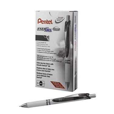 Imagem de Pentel Caneta de tinta gel, caneta de gel retrátil perolada, ponta média, ponta de agulha, tinta preta, pacote com 12 (BLN77PW-A)
