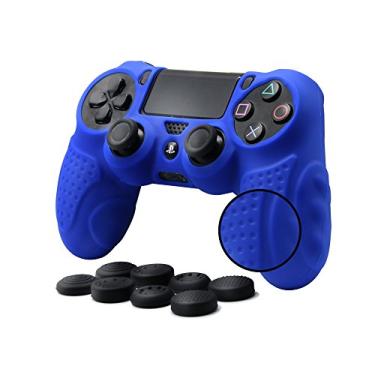 Imagem de CHINFAI Capa protetora de silicone antiderrapante para controle PS4/PS4 Slim/PS4 Pro com 8 polegares, Azul