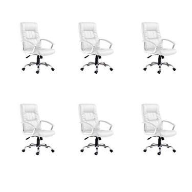 Imagem de Conjunto com 6 Cadeiras de Escritório Presidente Giratórias Office Plus Branco