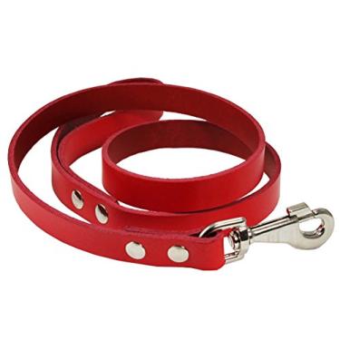 Imagem de Coleira clássica de couro genuíno Dogs My Love para cães de 1,8 m de comprimento 9 tamanhos (XGG (Largura: 20 mm - 7/8"), Vermelha)