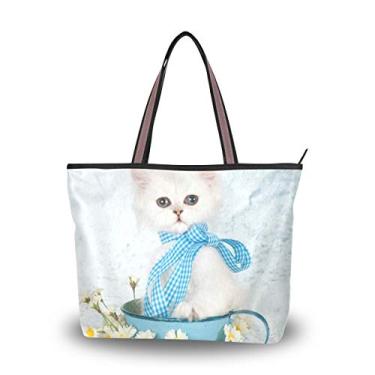 Imagem de Bolsa de ombro feminina My Daily Chinchilla Persian Kitten Cup Bolsa de mão, Multi, Medium