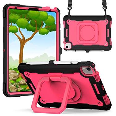 Imagem de Billionn Capa infantil para iPad Air 4ª geração 2020 10,9 polegadas, suporte giratório de 360 graus, capa protetora com alça de ombro - preto/rosa vermelho