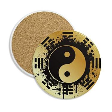 Imagem de Porta-copos de cerâmica com oito diagramas China Taichi porta-copos com tinta de cerâmica para bebidas 2 peças presente