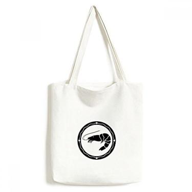 Imagem de Bolsa de lona preta com ilustração de camarão da vida marinha bolsa de compras casual bolsa de mão