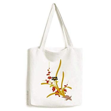 Imagem de Bolsa de lona com estampa de flor da cultura japonesa, bolsa de compras casual